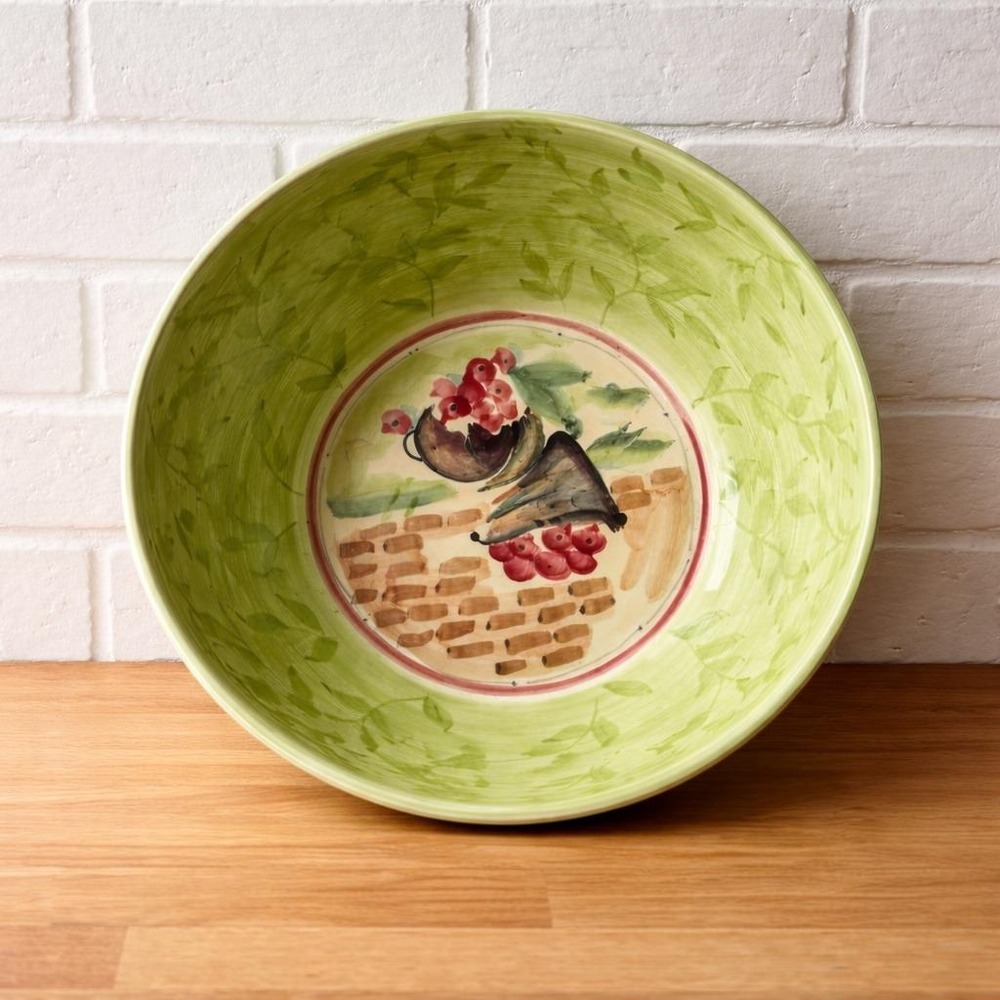 Michal Sparks Estate of Mind Bowl Zrike Hand Painted Green Cornucopia Vintage